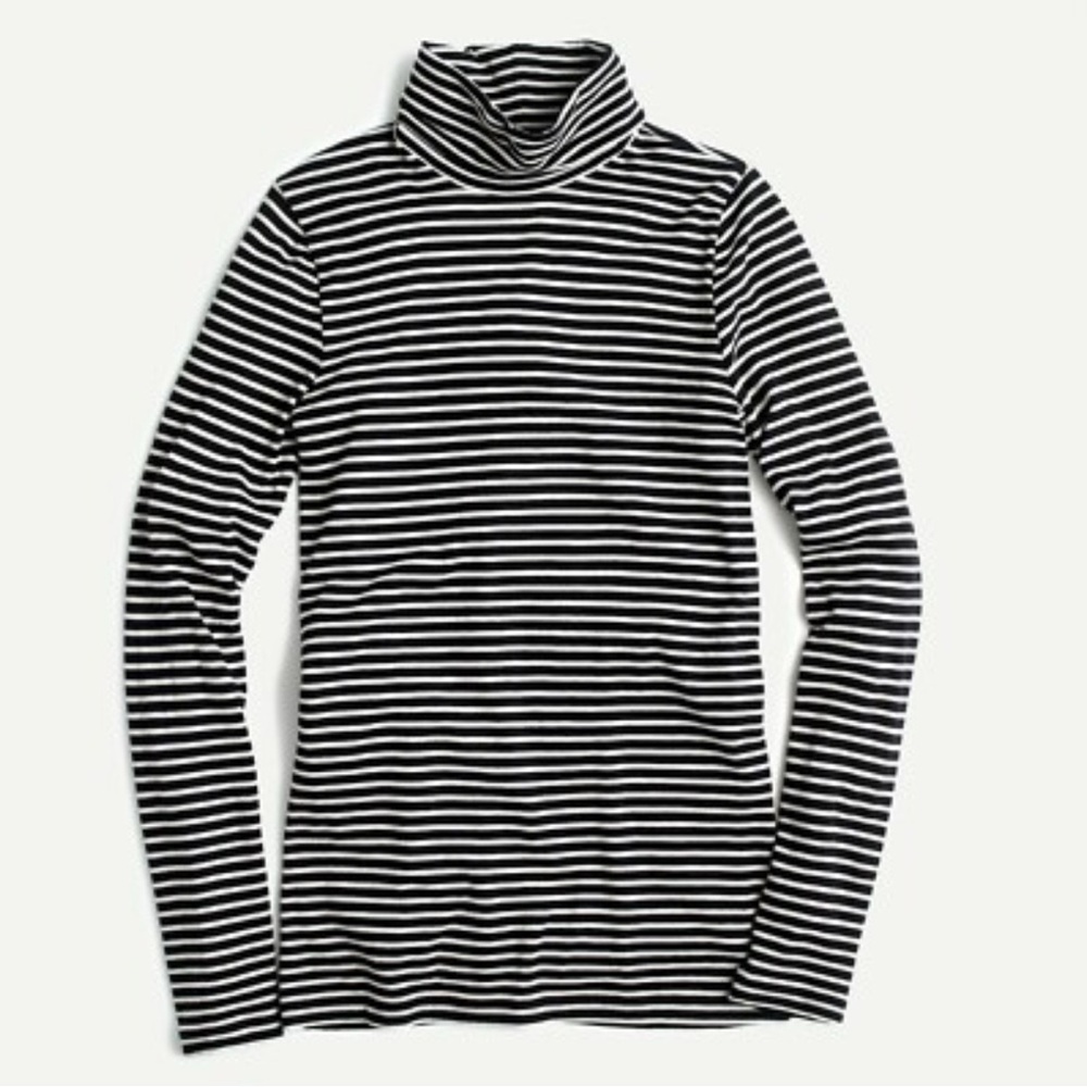J. Crew 100% Cotton Black & White Striped Turtleneck Long-Sleeve Shirt Size L
